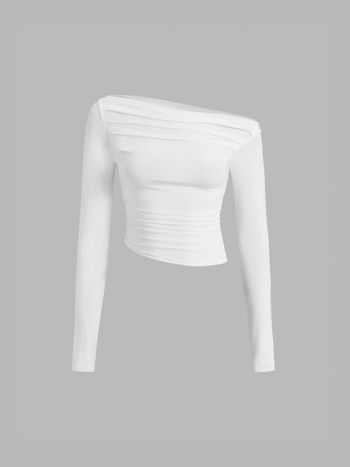 Chemise Asymétrique à Manches Longues et Épaules Dénudées