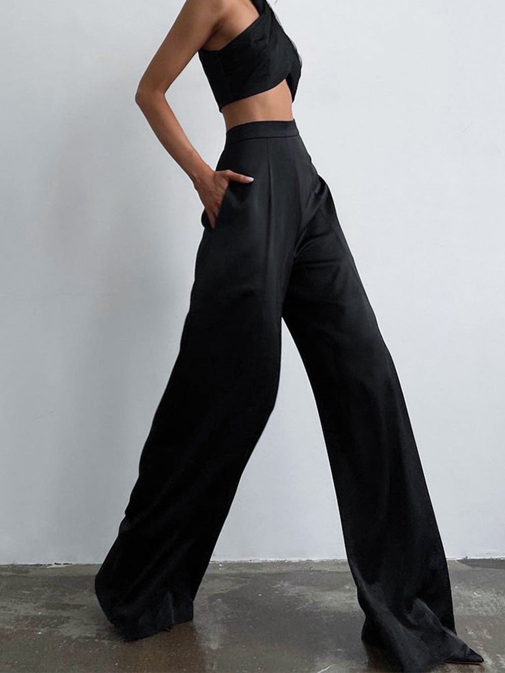 Pantalon Robe Satin Oversize Jambe Large