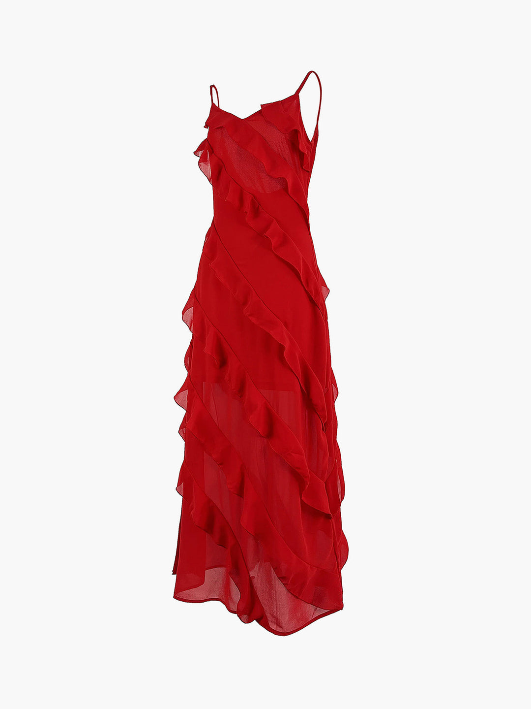 Robe Longue Semi-Transparente à Volants et Fermeture Éclair