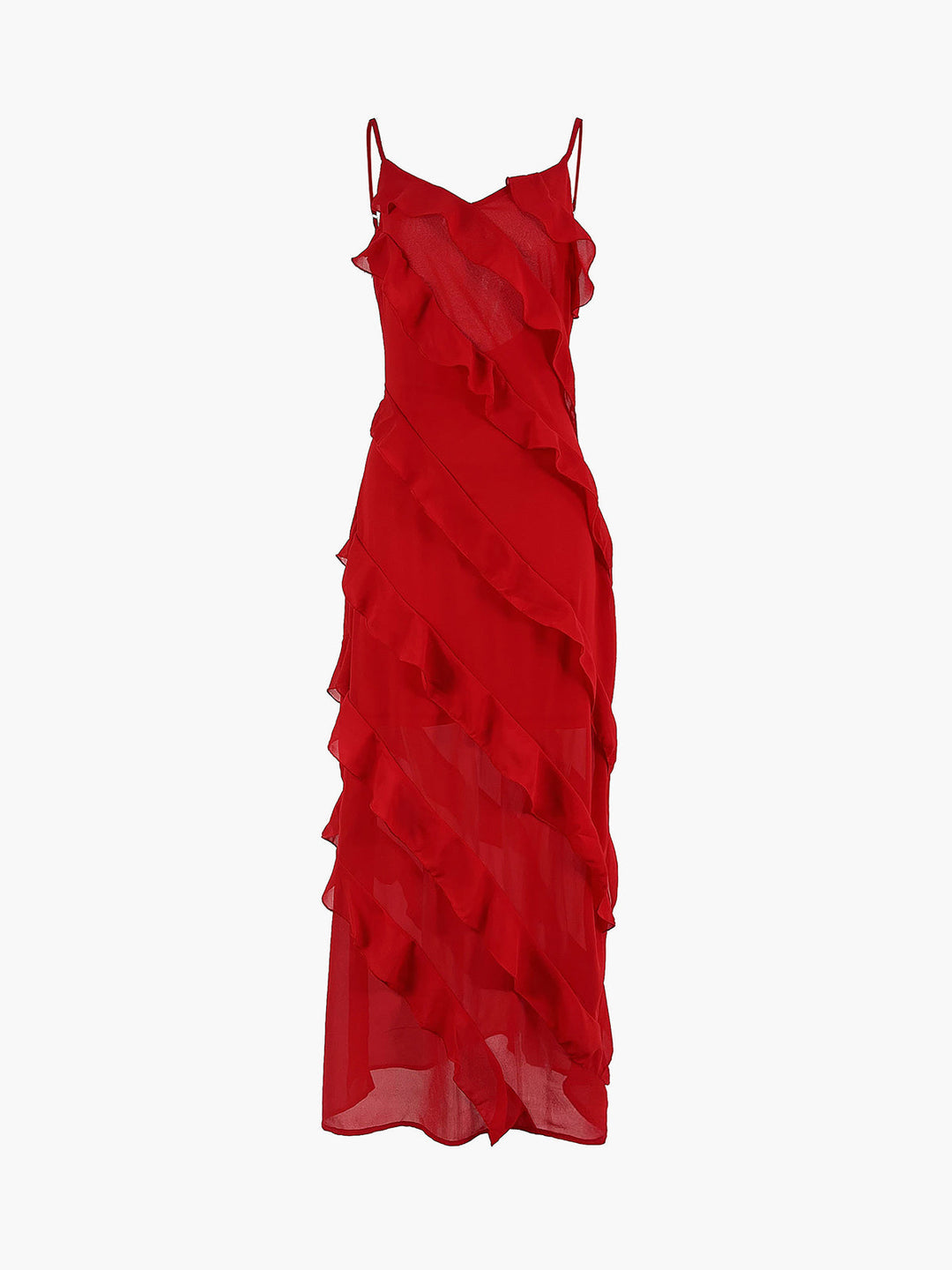 Robe Longue Semi-Transparente à Volants et Fermeture Éclair