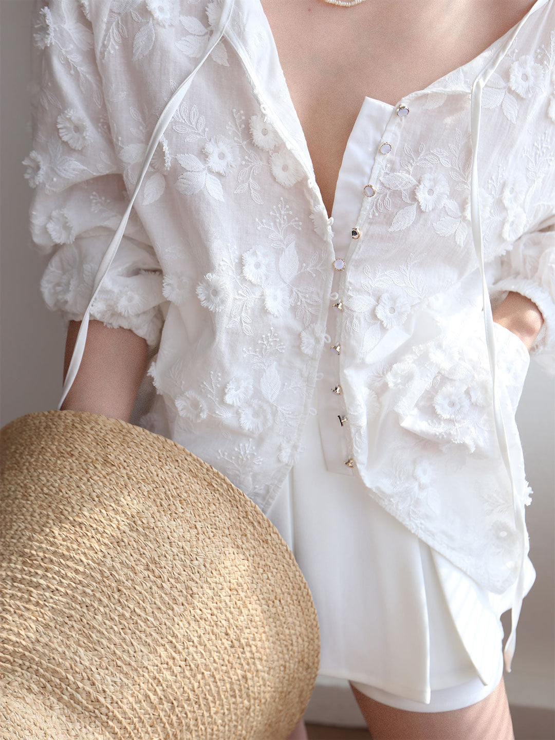 Blouse Fleurie Brodé Semi-transparente Oversize
