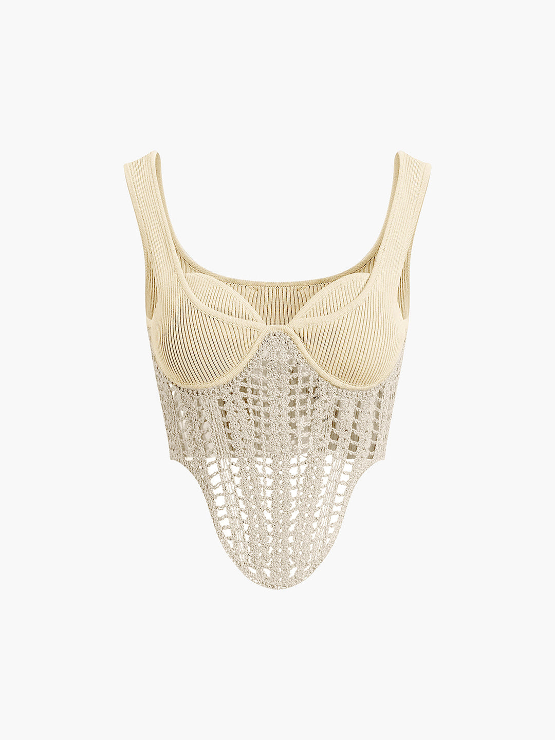 Top Court à Bretelles Contour et Passepoil Semi-Transparent en Crochet