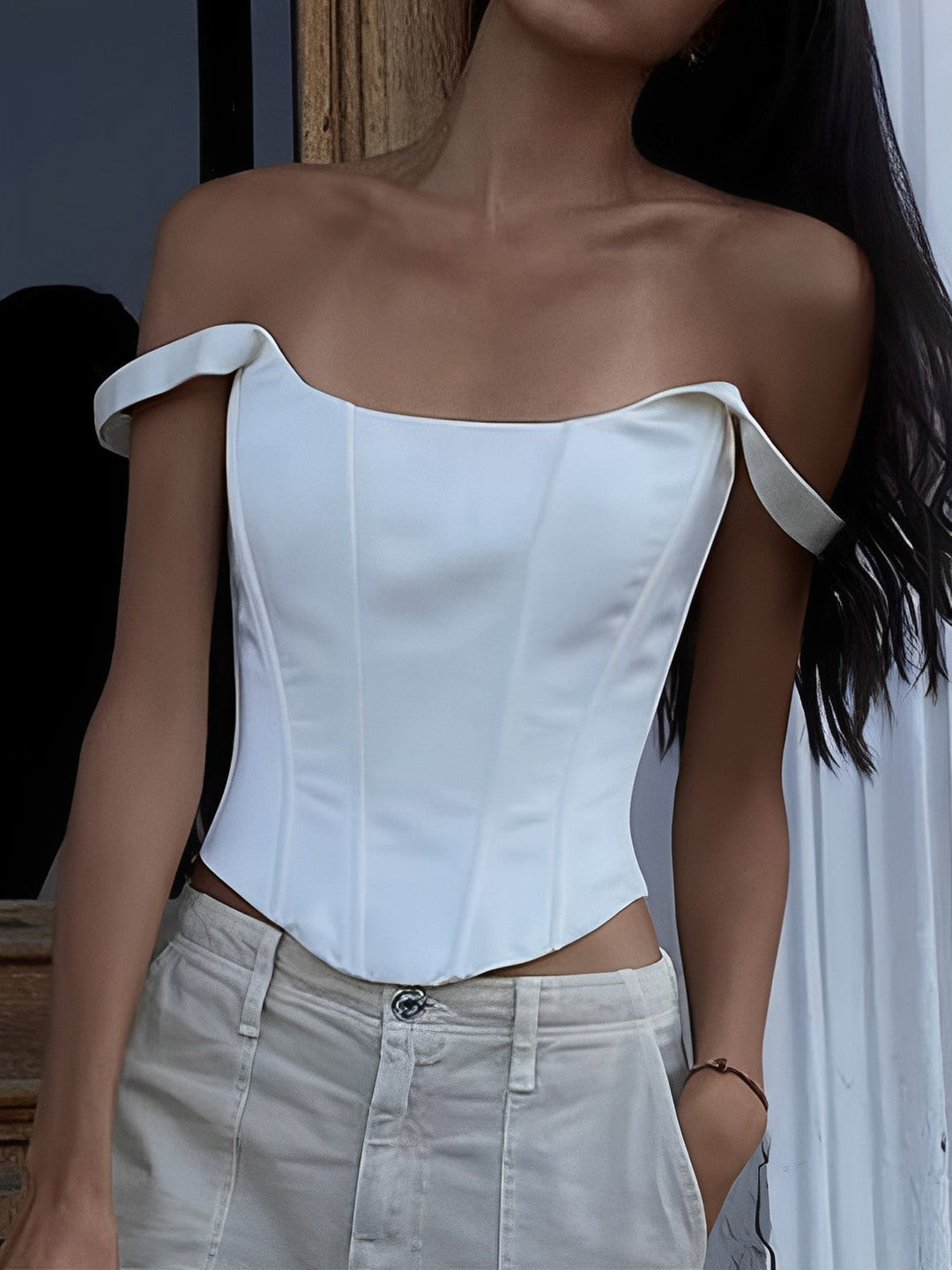 Haut Corset Court Ivory Glow à Liens