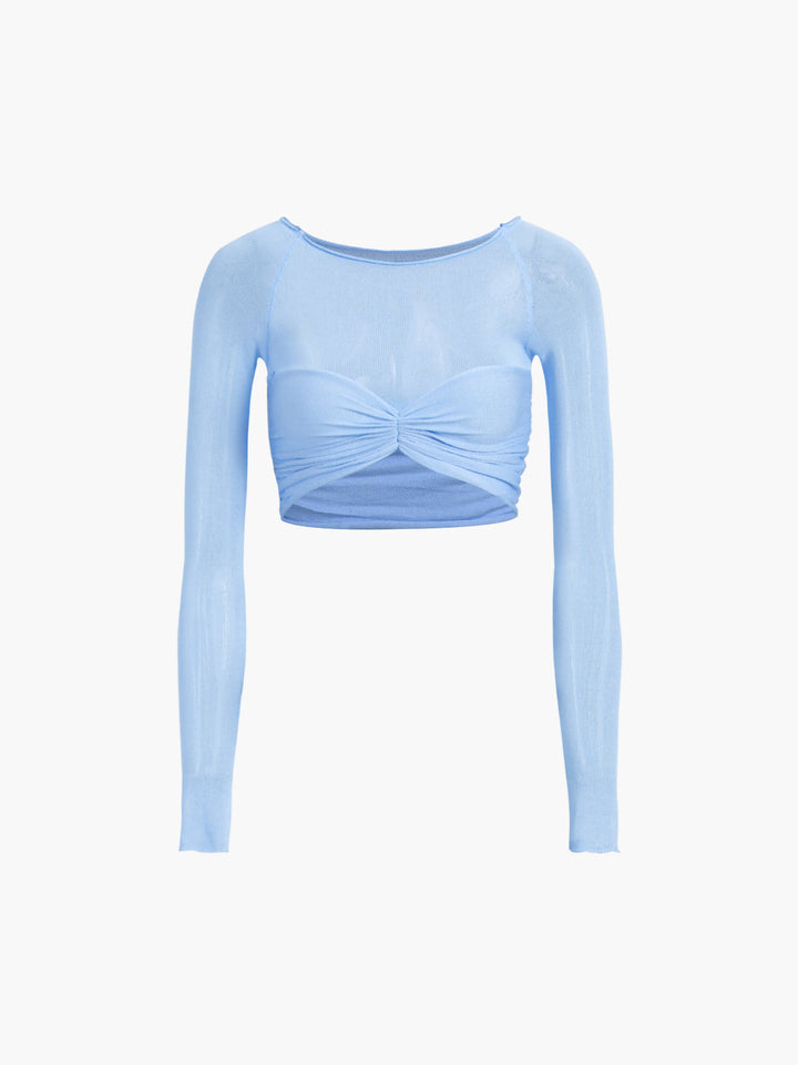 T-Shirt Court Semi-Transparente à Épaule Dénudée en Maille
