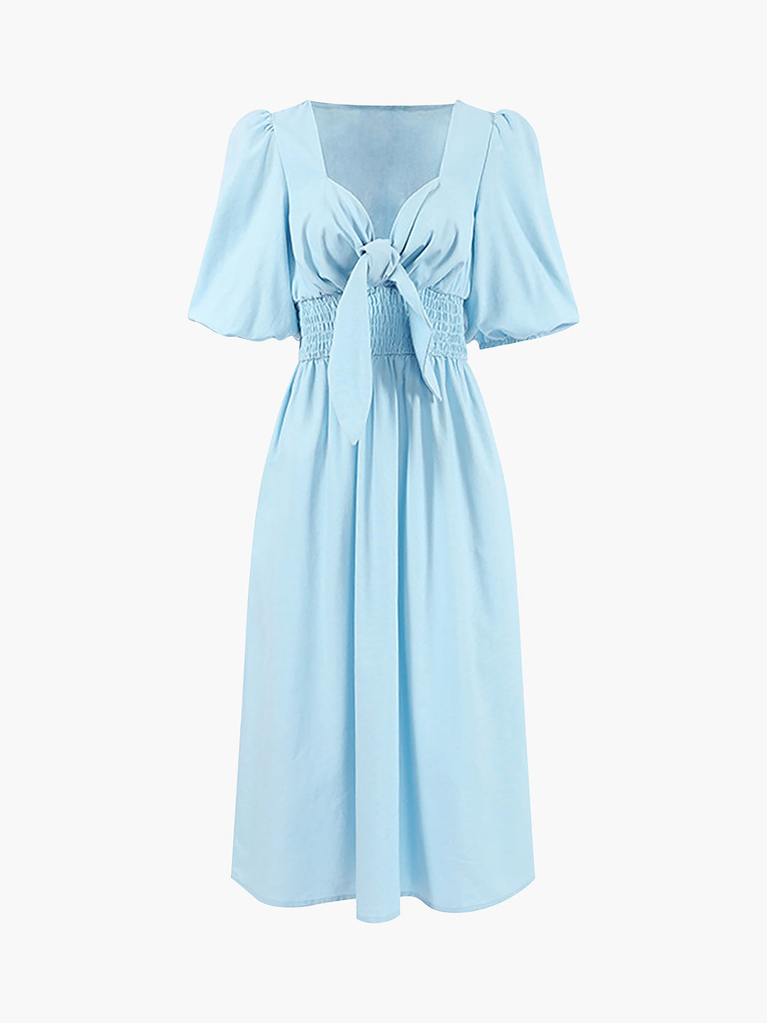 Robe Mi-longue en Coton et Lin avec Liens à l'Avant