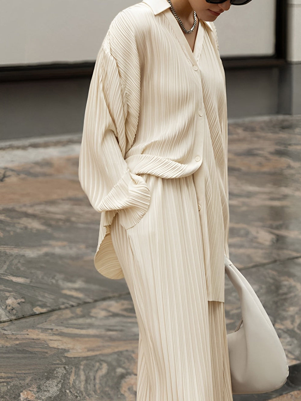 Ensemble Pantalon Deux Pièces Plissé Décontracté Oversize