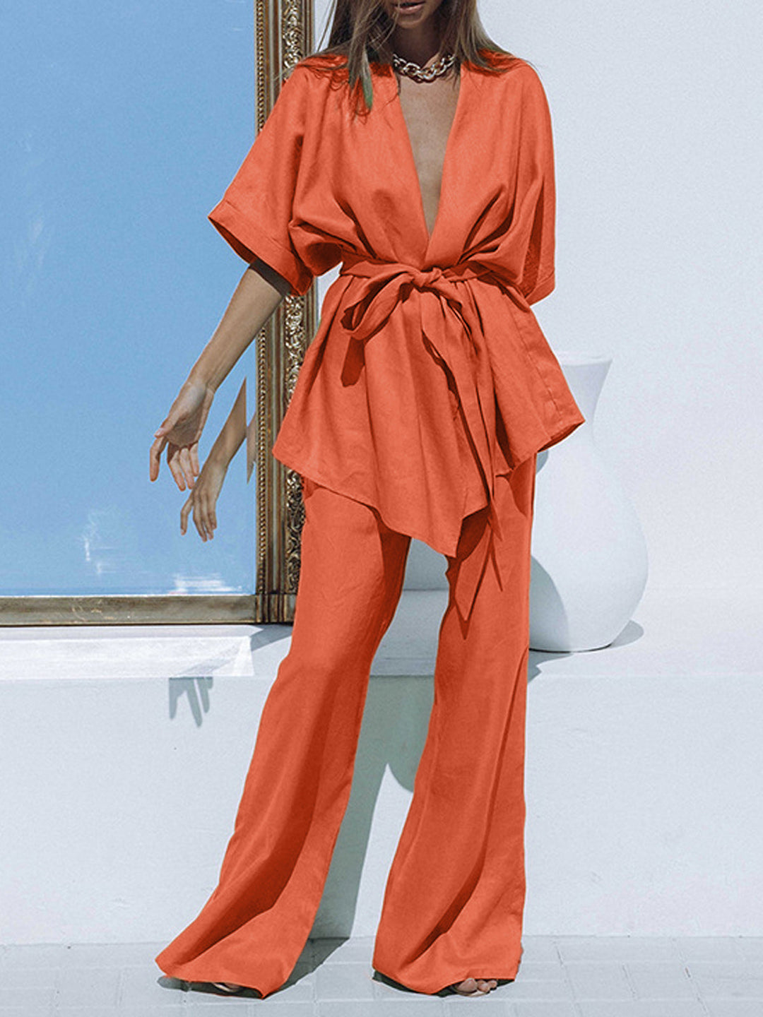 Ensemble Pantalon Cravate Oversized en Lin