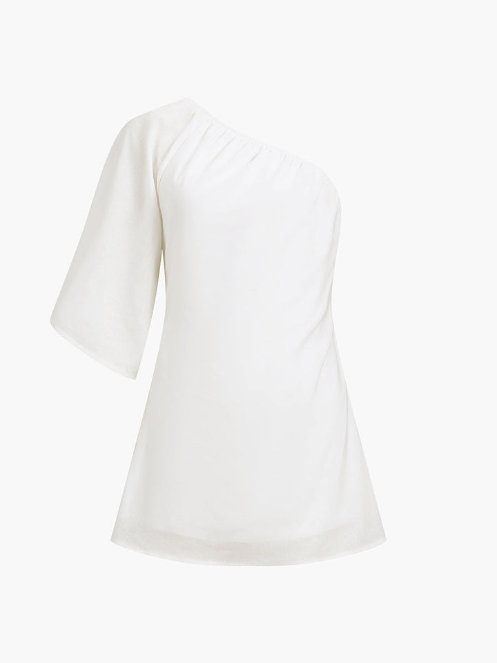 Robe Courte Manches Courtes en Coton et Lin de l'Égée