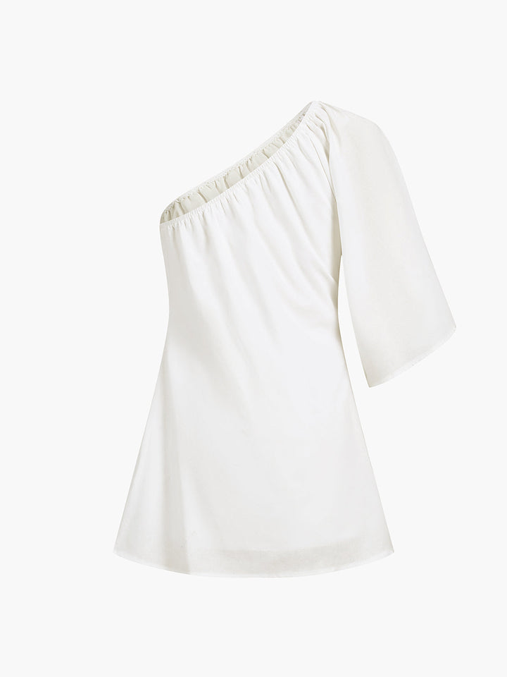 Robe Courte Manches Courtes en Coton et Lin de l'Égée