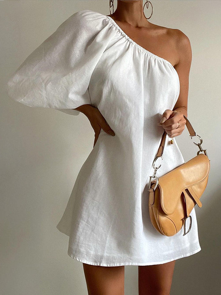 Robe Courte Manches Courtes en Coton et Lin de l'Égée