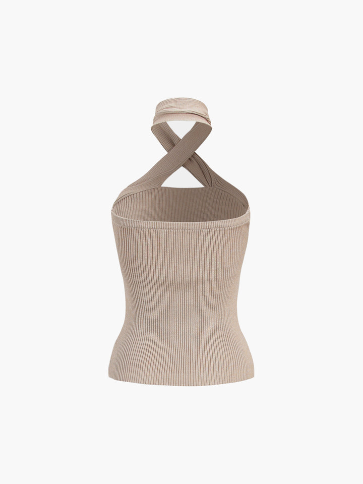 Haut en tricot côtelé à encolure américaine en châtaigne