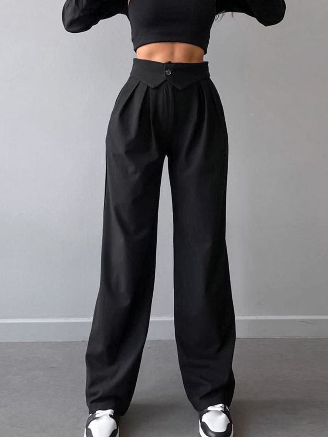 Pantalon Robe Jambe Droite à Taille Plissée