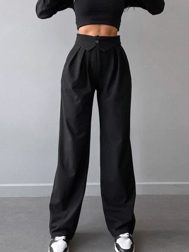 Pantalon Robe Jambe Droite à Taille Plissée