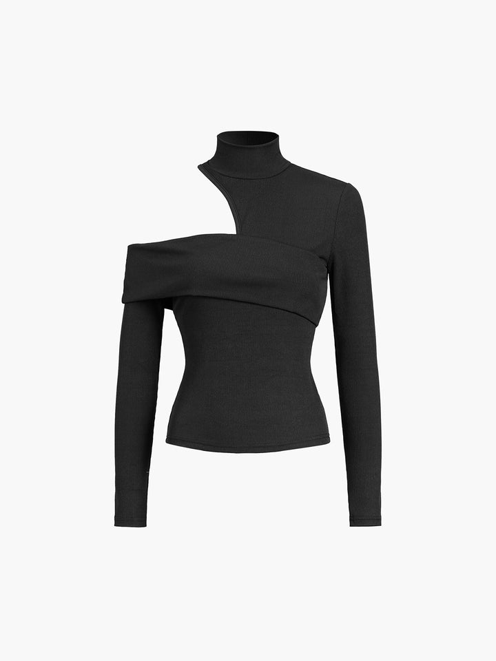 Haut en tricot à manches longues avec découpe oblique et col mock