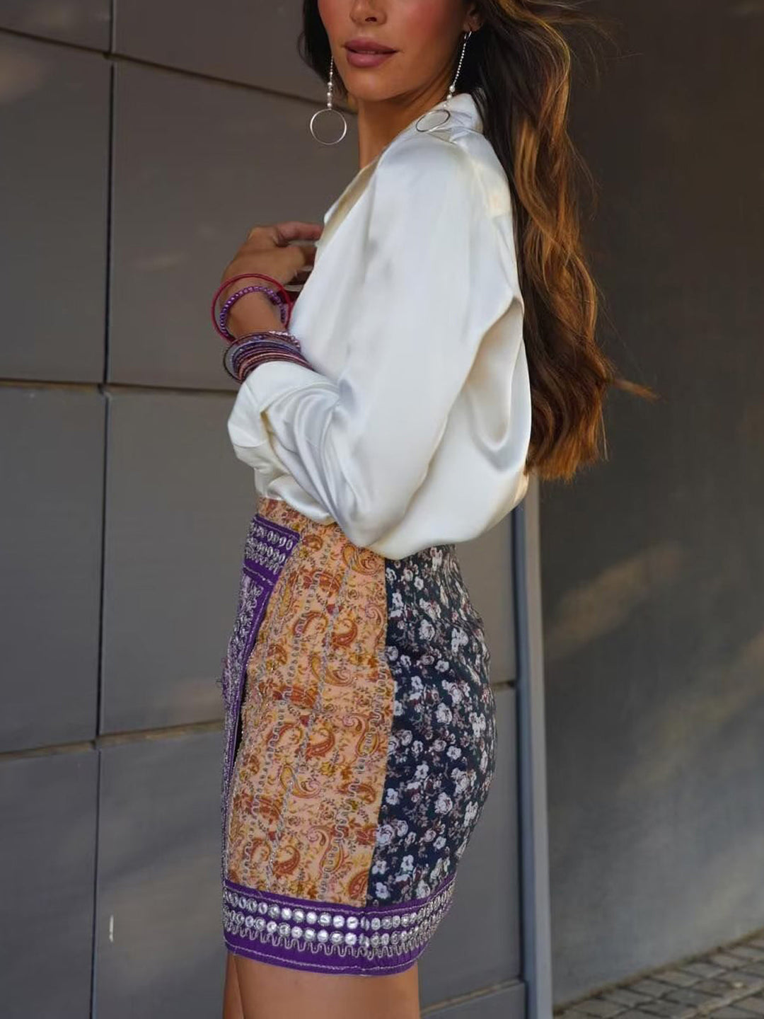 Jupe Mini Asymétrique à Imprimé Floral