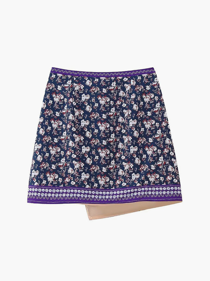 Jupe Mini Asymétrique à Imprimé Floral