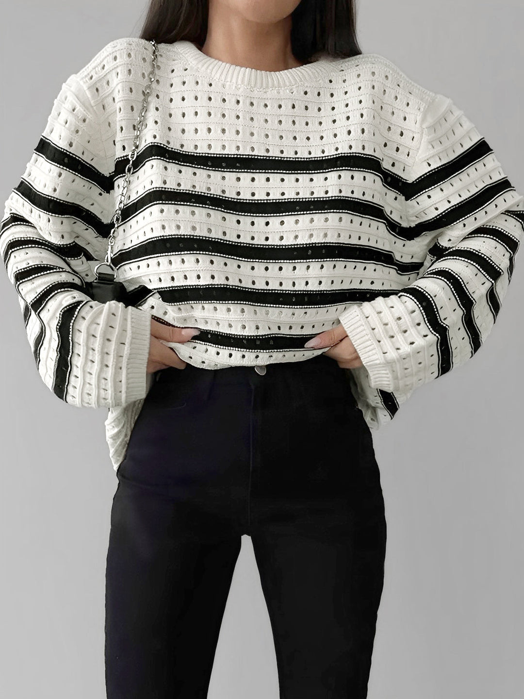 Sweatshirt en maille à rayures œillets Savoir-Faire