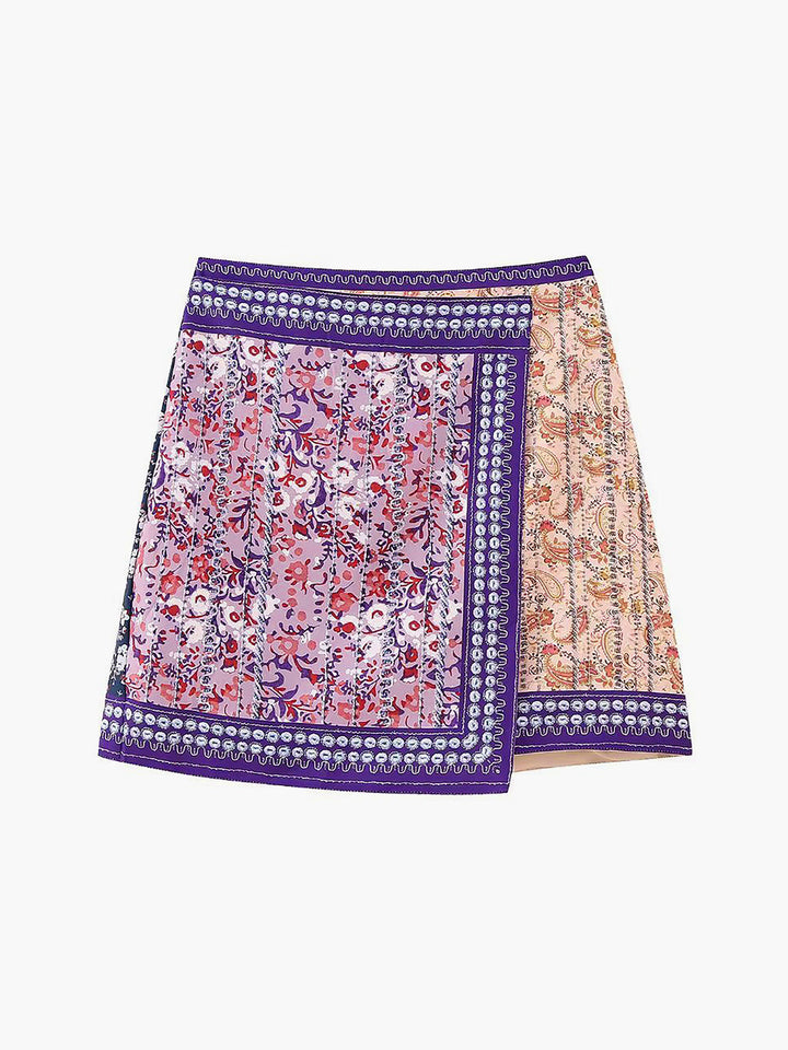 Jupe Mini Asymétrique à Imprimé Floral
