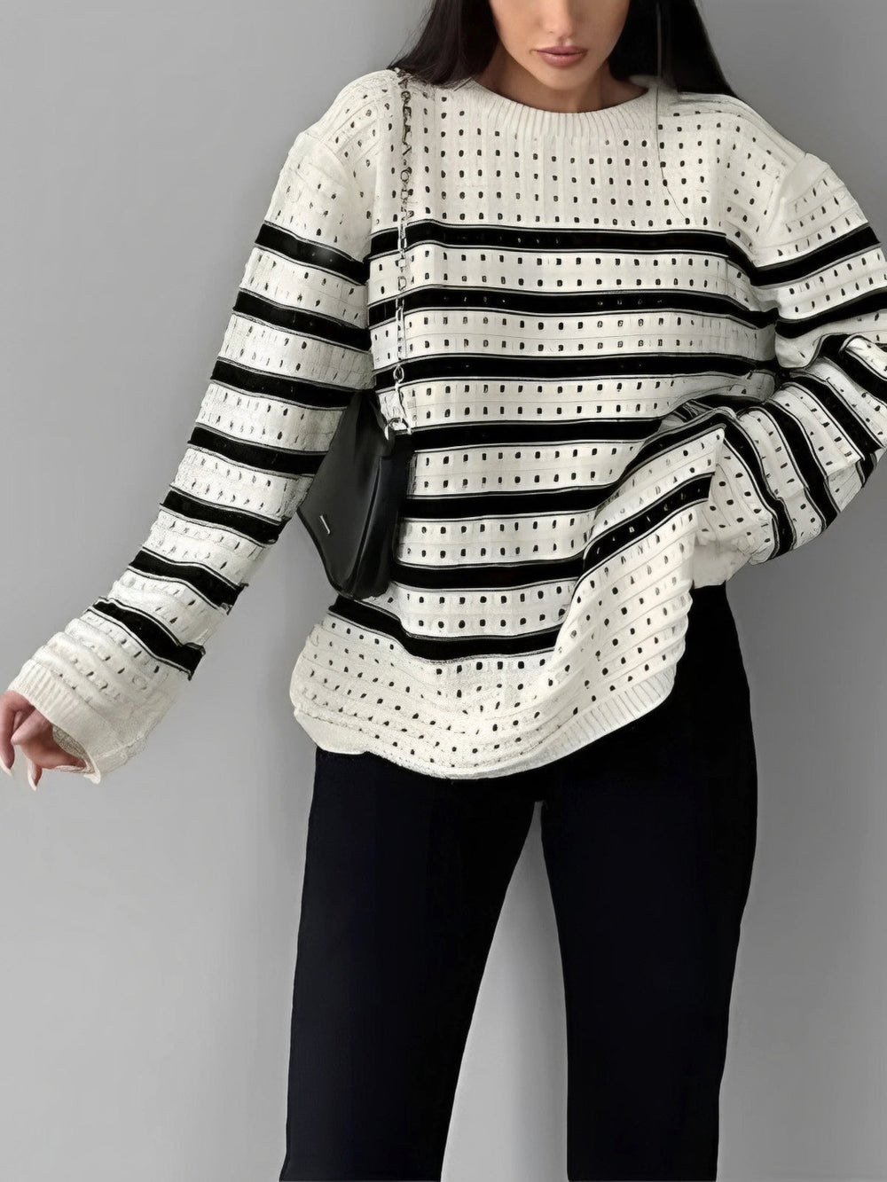 Sweatshirt en maille à rayures œillets Savoir-Faire