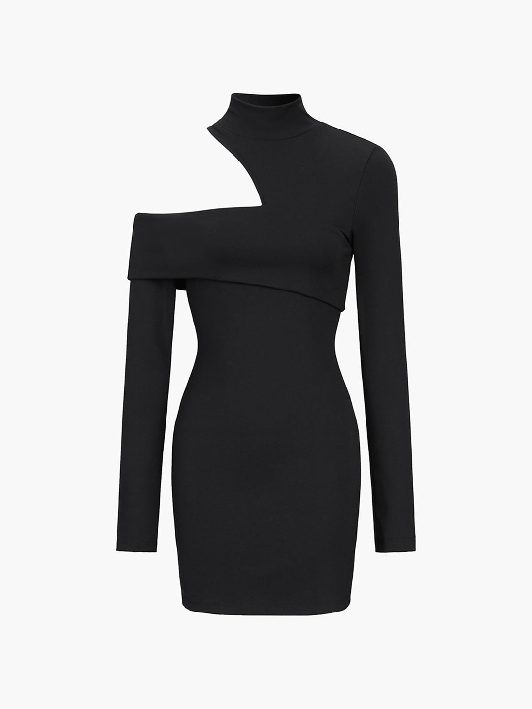 Robe Courte Épaule Dénudée Coupe Oblique Côte à Côte à Col Montant