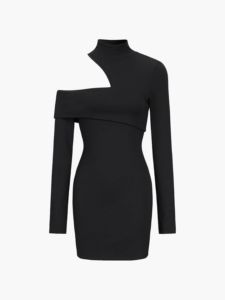 Robe Courte Épaule Dénudée Coupe Oblique Côte à Côte à Col Montant