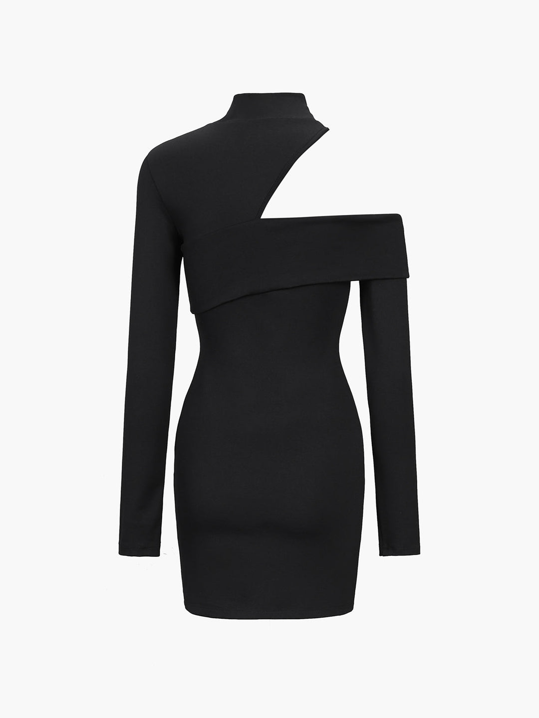 Robe Courte Épaule Dénudée Coupe Oblique Côte à Côte à Col Montant