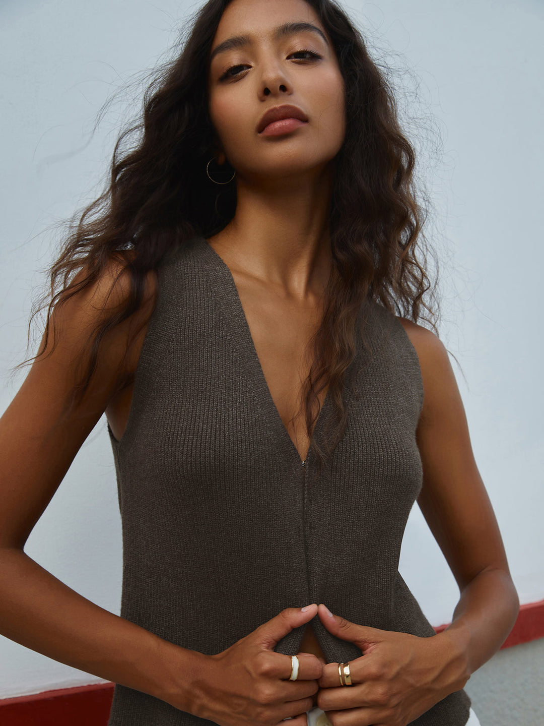 Gilet en Pull Col En V En Tricot Uni Pour Femme