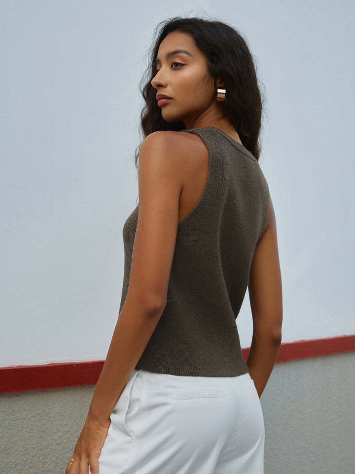 Gilet en Pull Col En V En Tricot Uni Pour Femme