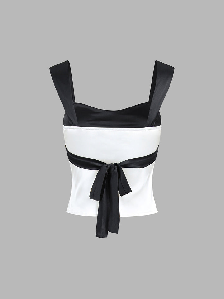 Top en satin bicolore semi-transparent avec fermeture éclair