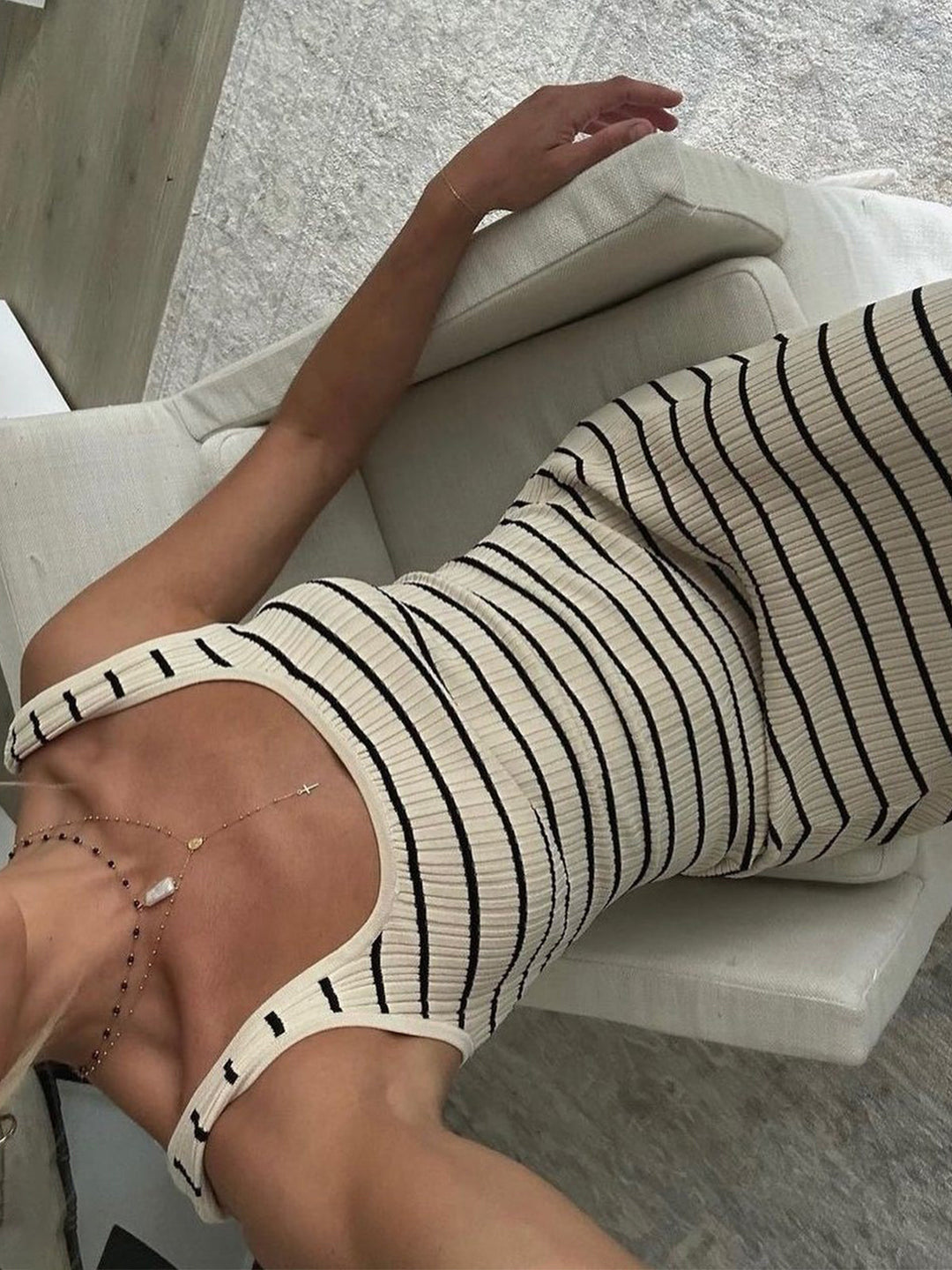 Robe Longue Rayée En Tricot Esthétique "Old Money"