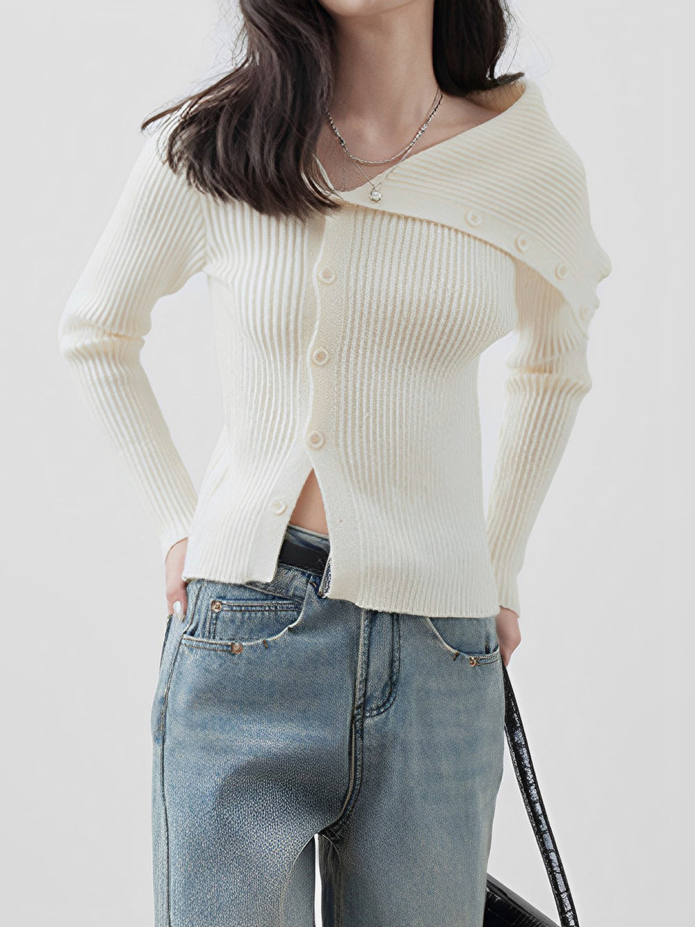 Pull Col Asymétrique Vanille