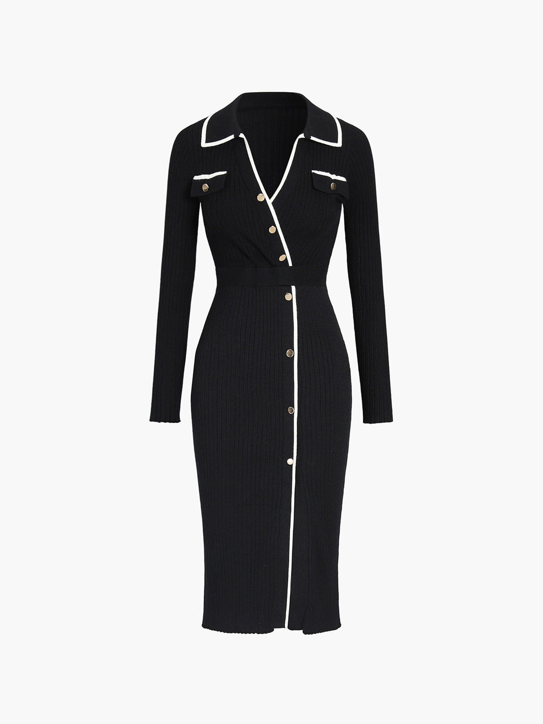 Robe Mi-longue en Tricot à Bordures Contrastées