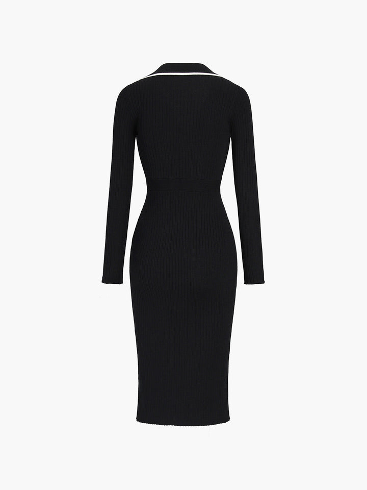 Robe Mi-longue en Tricot à Bordures Contrastées