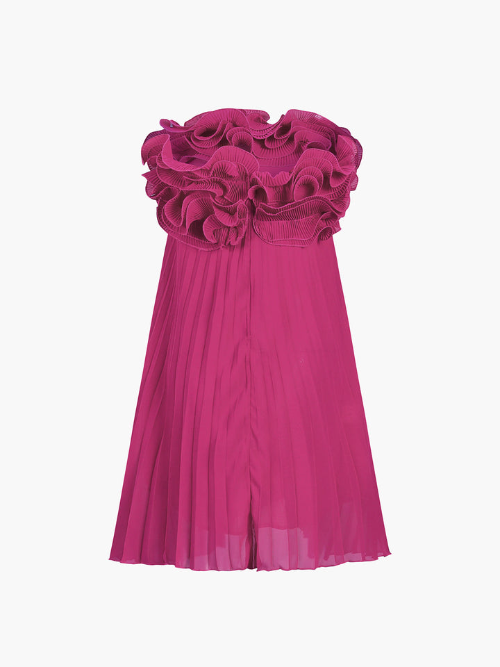 Robe Courte à Volants en Maille Plissée