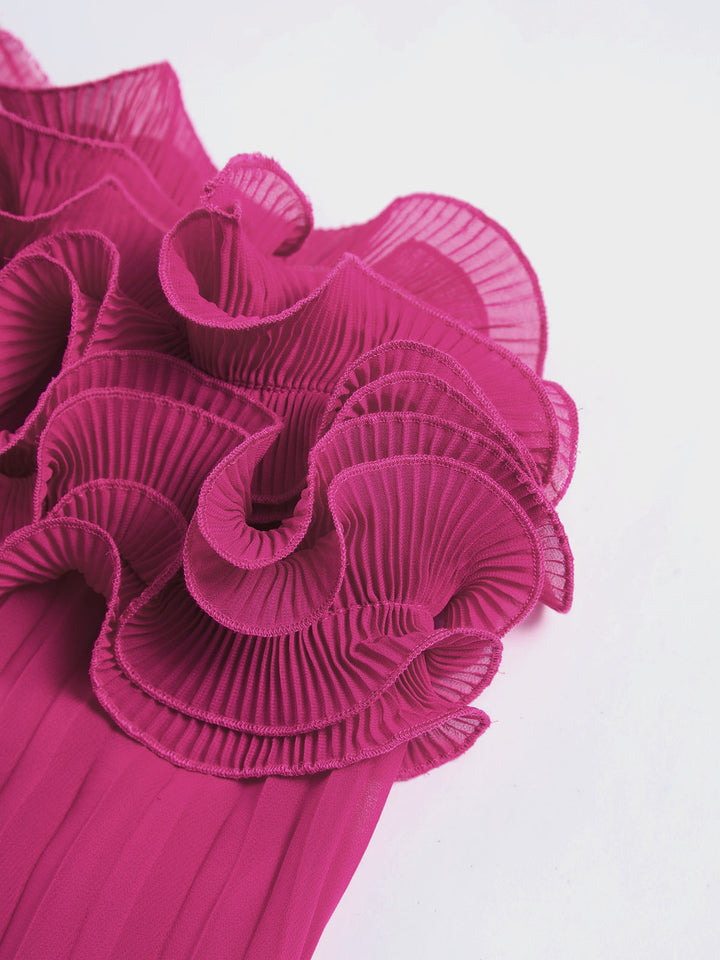 Robe Courte à Volants en Maille Plissée