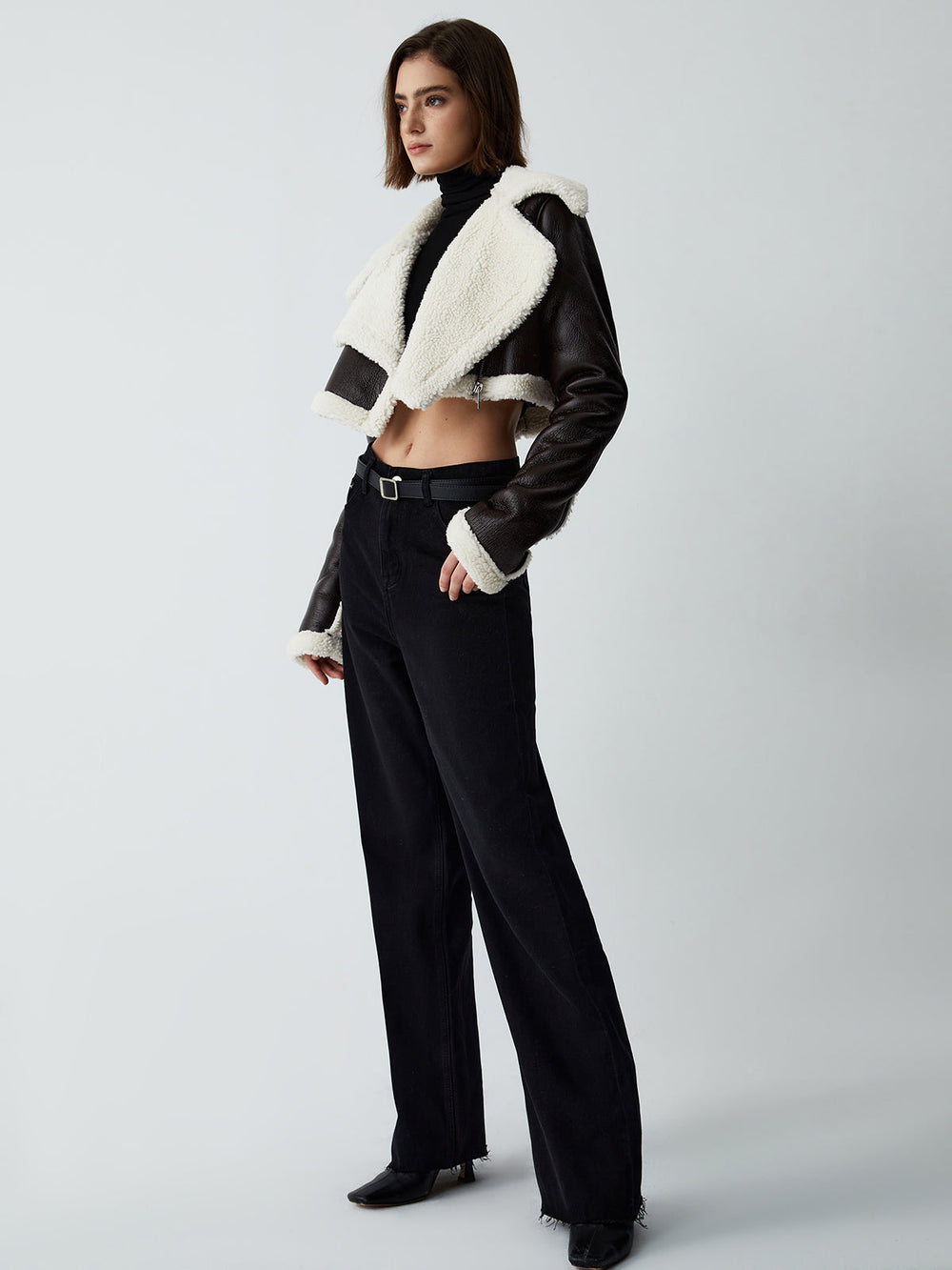Veste de vol en cuir shearling doublée de sherpa "Notable Mentions"
