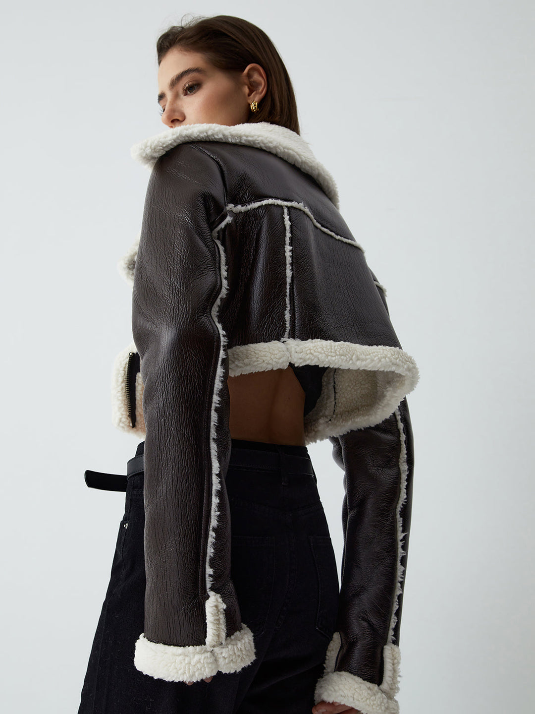 Veste de vol en cuir shearling doublée de sherpa "Notable Mentions"