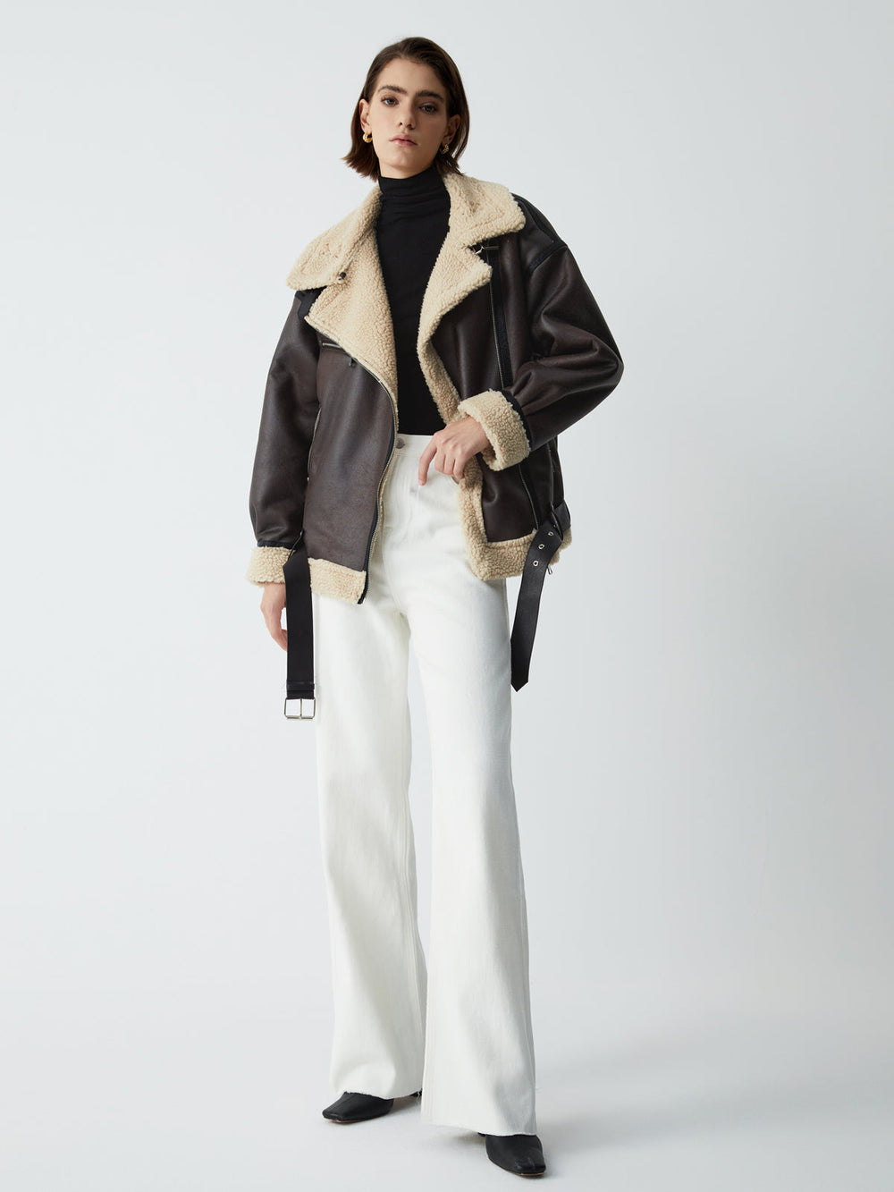 Veste de vol classique doublée en mouton retourné en cuir