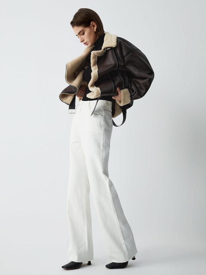 Veste de vol classique doublée en mouton retourné en cuir