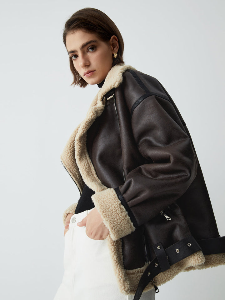 Veste de vol classique doublée en mouton retourné en cuir