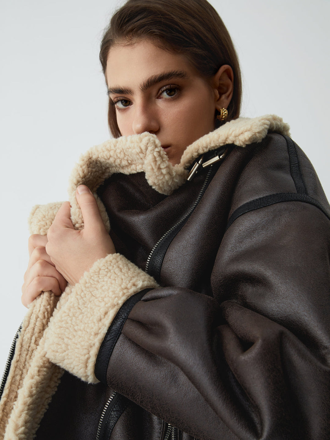 Veste de vol classique doublée en mouton retourné en cuir