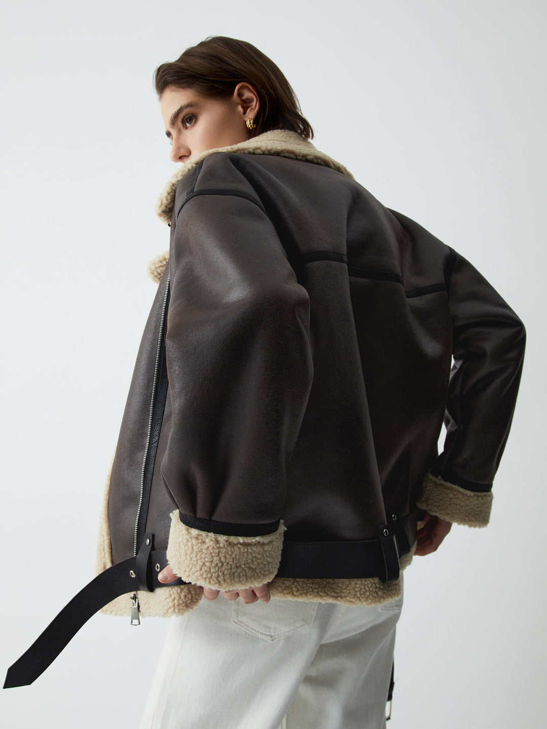 Veste de vol classique doublée en mouton retourné en cuir