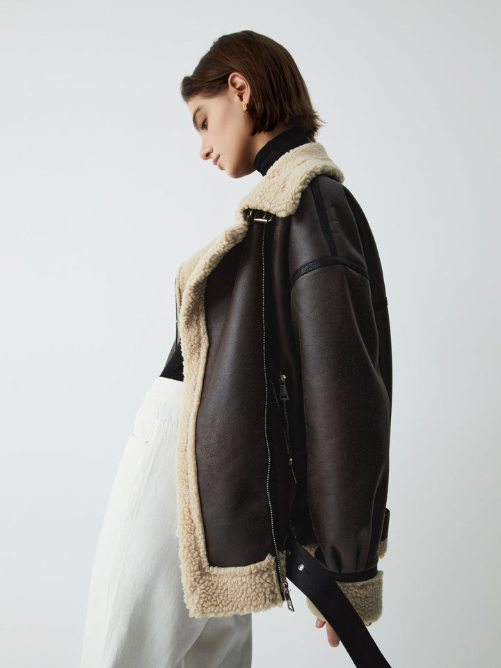 Veste de vol classique doublée en mouton retourné en cuir