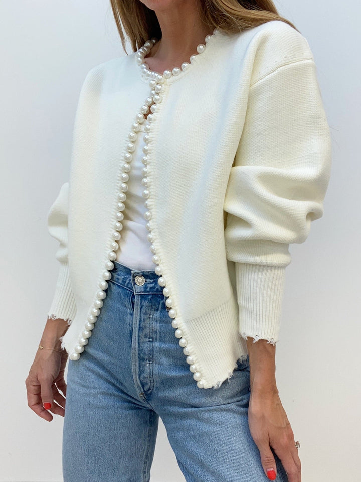 Cardigan à ourlet déchiré avec garniture en perles
