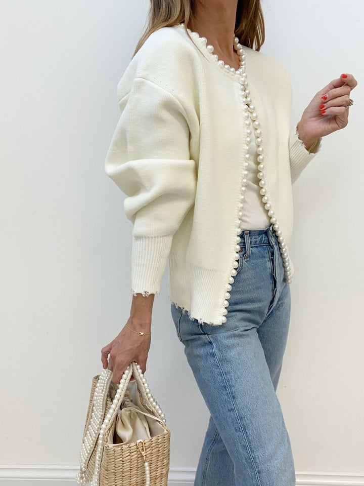 Cardigan à ourlet déchiré avec garniture en perles