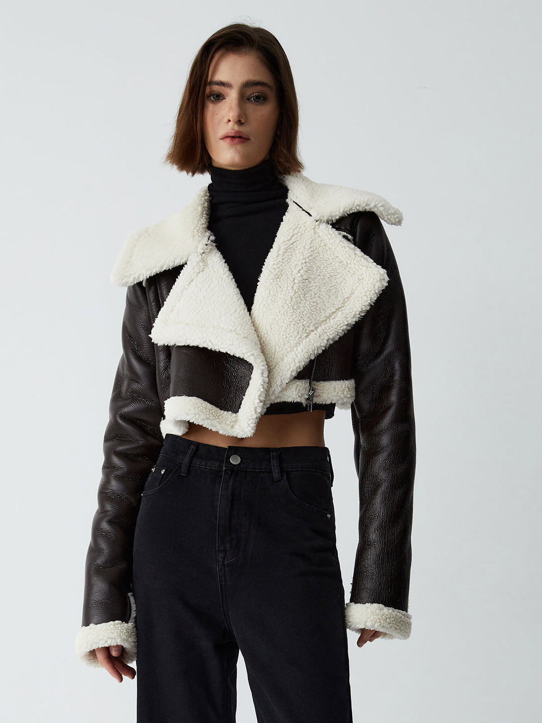 Veste de vol en cuir shearling doublée de sherpa "Notable Mentions"