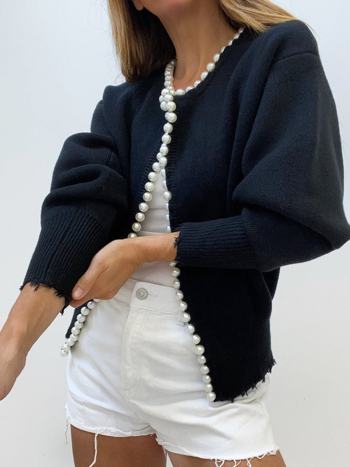 Cardigan à ourlet déchiré avec garniture en perles