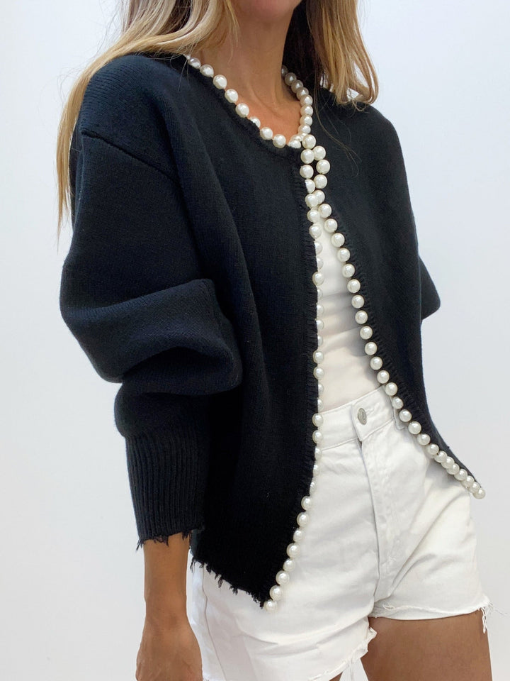 Cardigan à ourlet déchiré avec garniture en perles