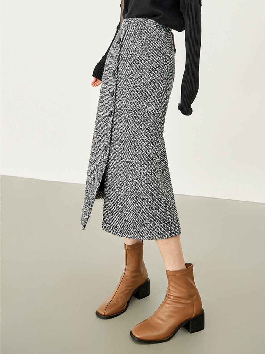 Jupe Longue Tweed Boucle Boutonnée