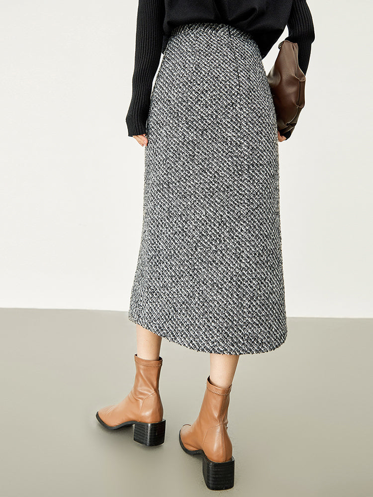 Jupe Longue Tweed Boucle Boutonnée